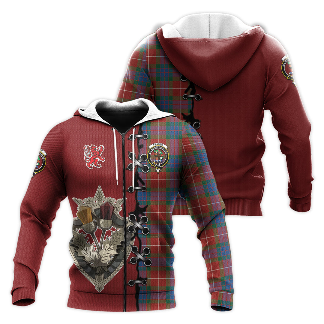 Printivon Fraser Ancient Tartan Hoodie Lion Rampant And Celtic Thistle Style
