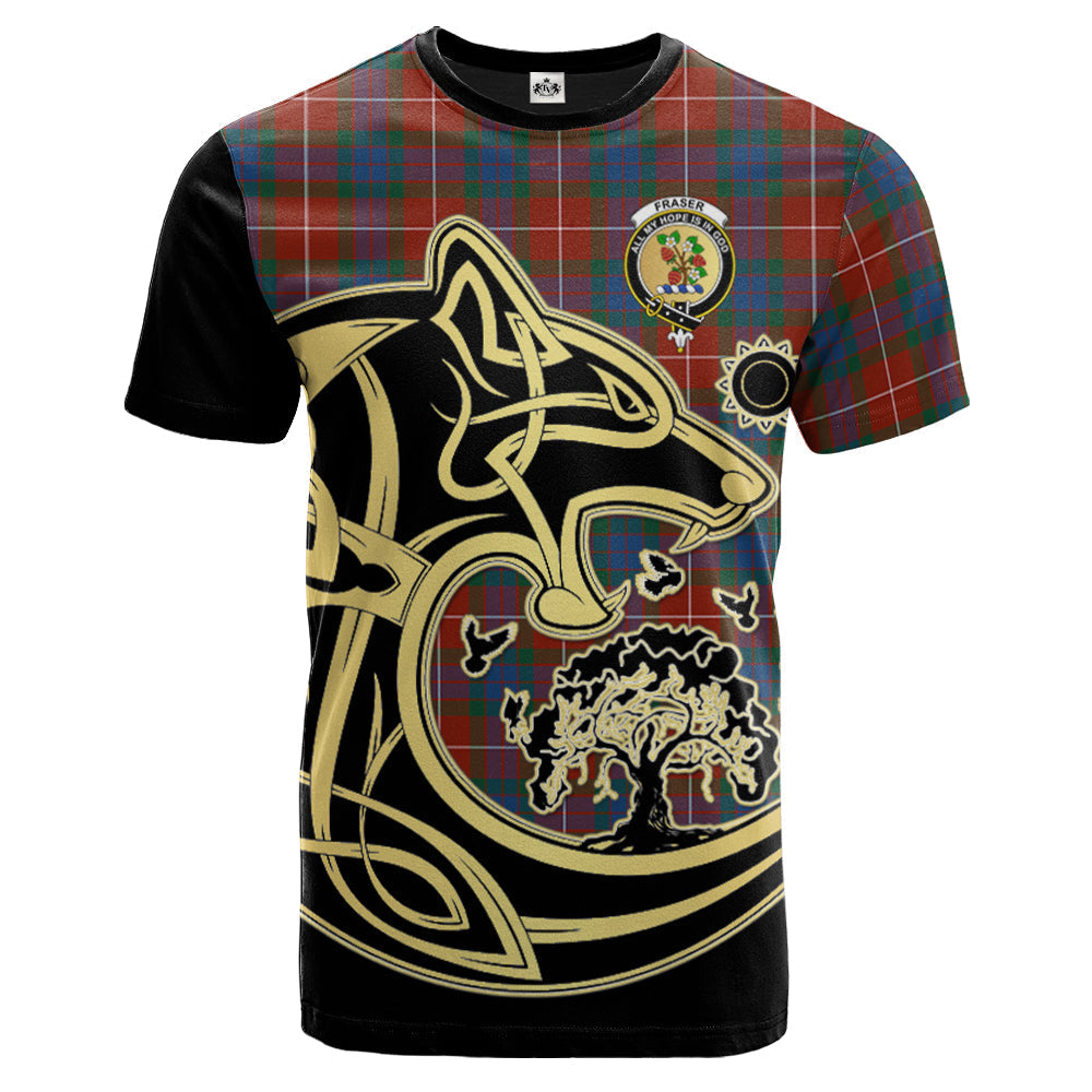 Printivon Fraser Ancient Crest Celtic Wolf Tartan T Shirt Custom Your Text