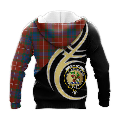 Printivon Fraser Ancient Clan Believe In Me Crest Tartan Knitted Hoodie Custom Your Text