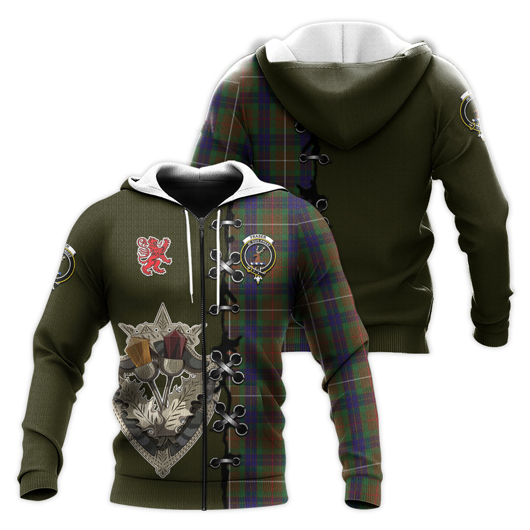 Printivon Fraser Hunting Tartan Hoodie Lion Rampant And Celtic Thistle Style