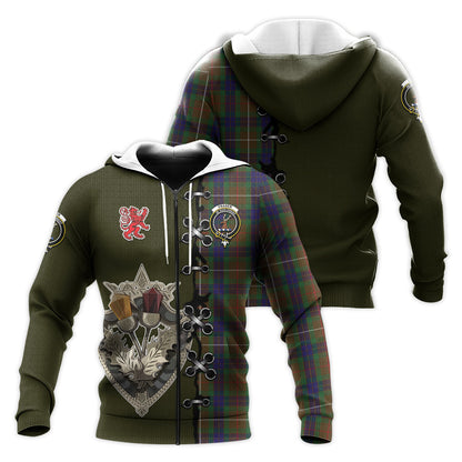 Printivon Fraser Hunting Tartan Hoodie Lion Rampant And Celtic Thistle Style