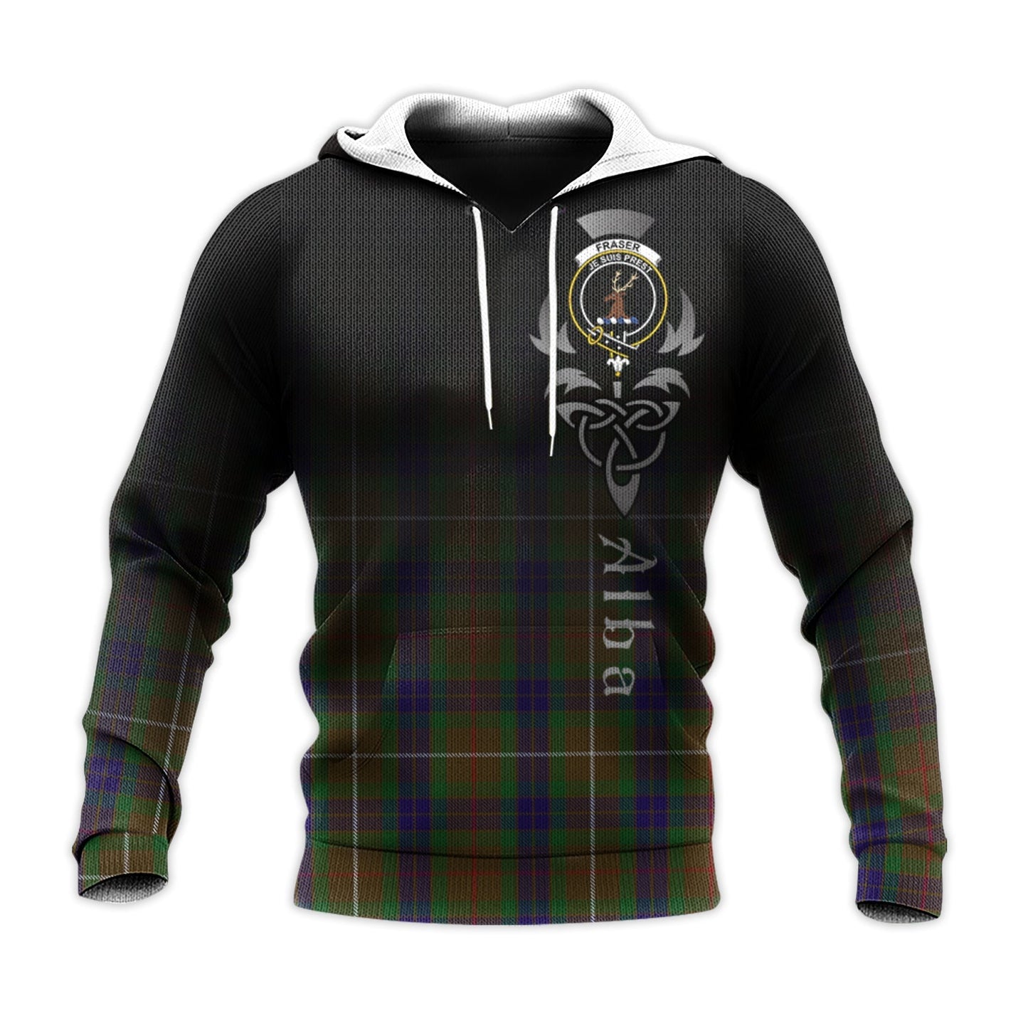 Printivon Fraser Hunting Tartan Crest Alba Celtic Hoodie