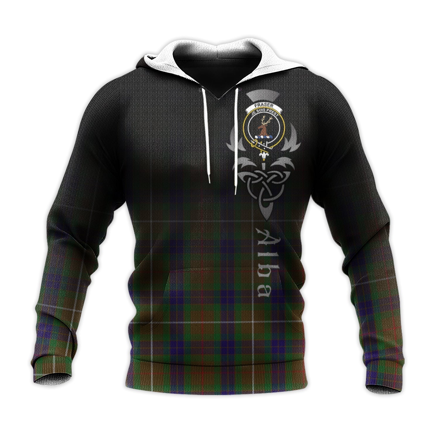 Printivon Fraser Hunting Tartan Crest Alba Celtic Hoodie