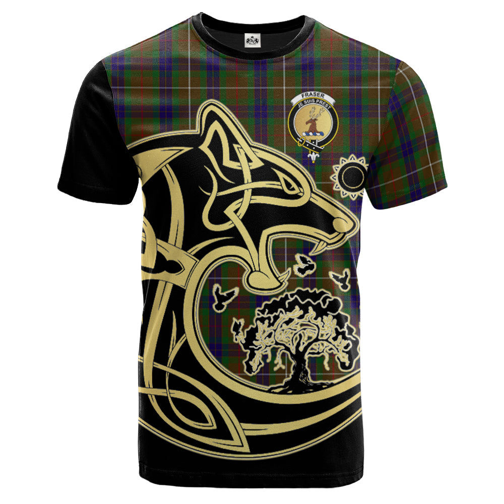 Printivon Fraser Hunting Crest Celtic Wolf Tartan T Shirt Custom Your Text