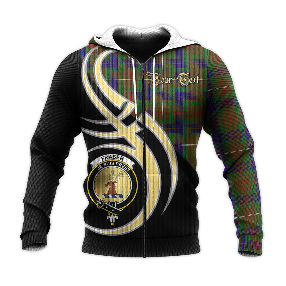 Printivon Fraser Hunting Clan Believe In Me Crest Tartan Knitted Hoodie Custom Your Text