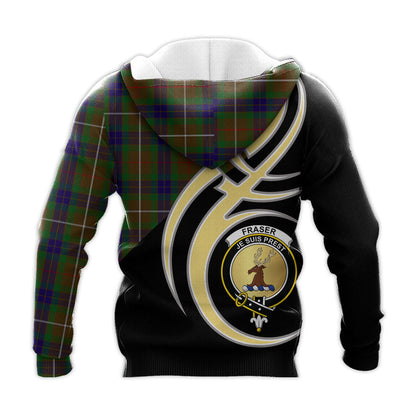 Printivon Fraser Hunting Clan Believe In Me Crest Tartan Knitted Hoodie Custom Your Text