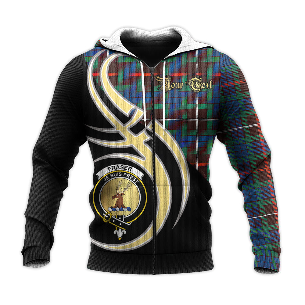 Printivon Fraser Hunting Ancient Clan Believe In Me Crest Tartan Knitted Hoodie Custom Your Text