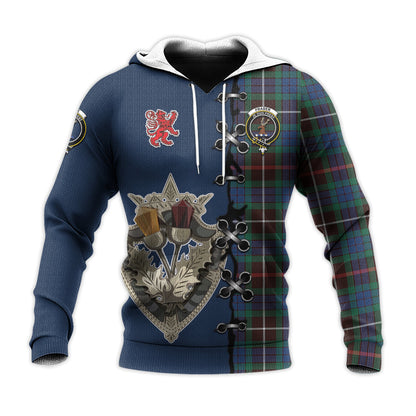 Printivon Fraser Hunting Ancient Tartan Hoodie Lion Rampant And Celtic Thistle Style