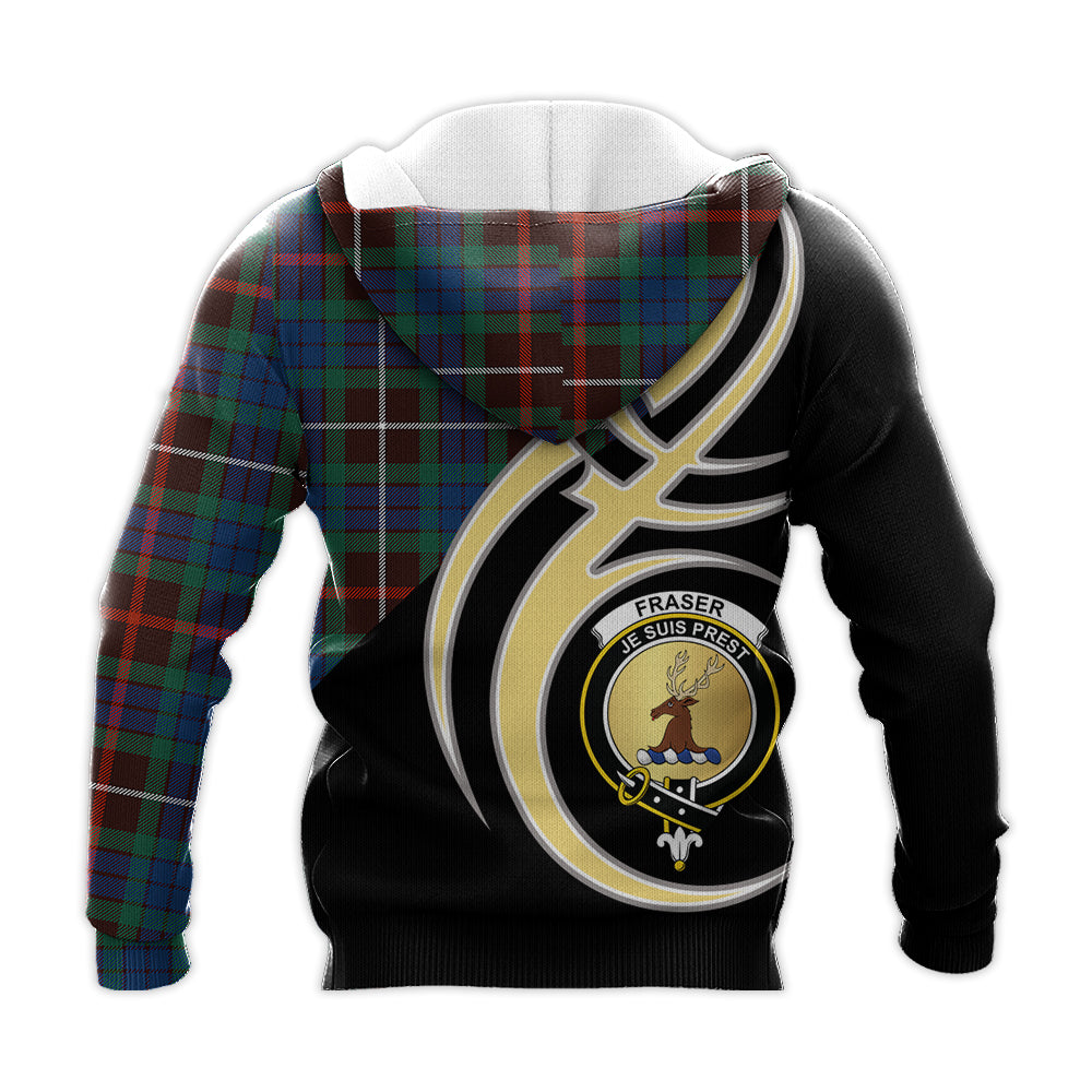Printivon Fraser Hunting Ancient Clan Believe In Me Crest Tartan Knitted Hoodie Custom Your Text