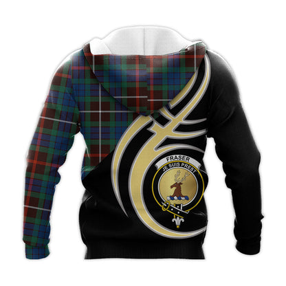 Printivon Fraser Hunting Ancient Clan Believe In Me Crest Tartan Knitted Hoodie Custom Your Text