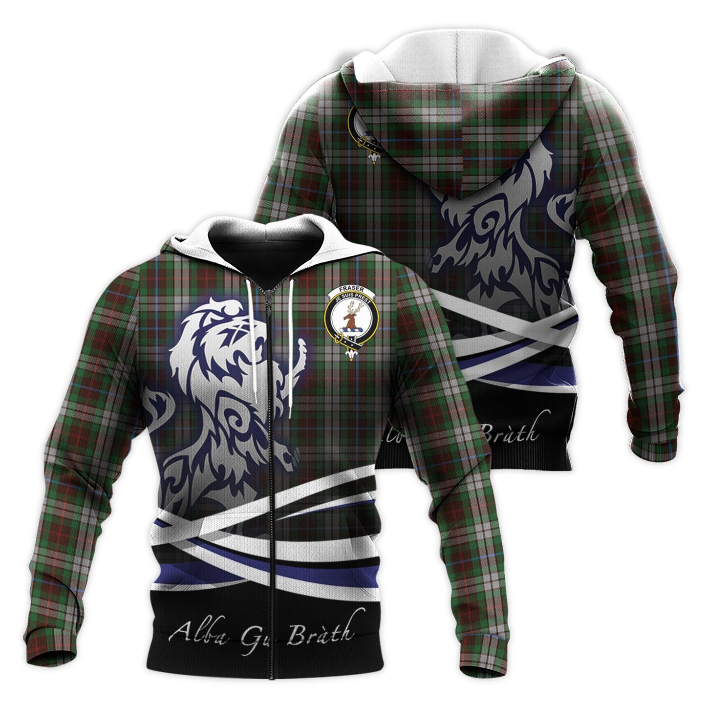 Printivon Fraser Hunting Dress Tartan Scottish Lion Hoodie