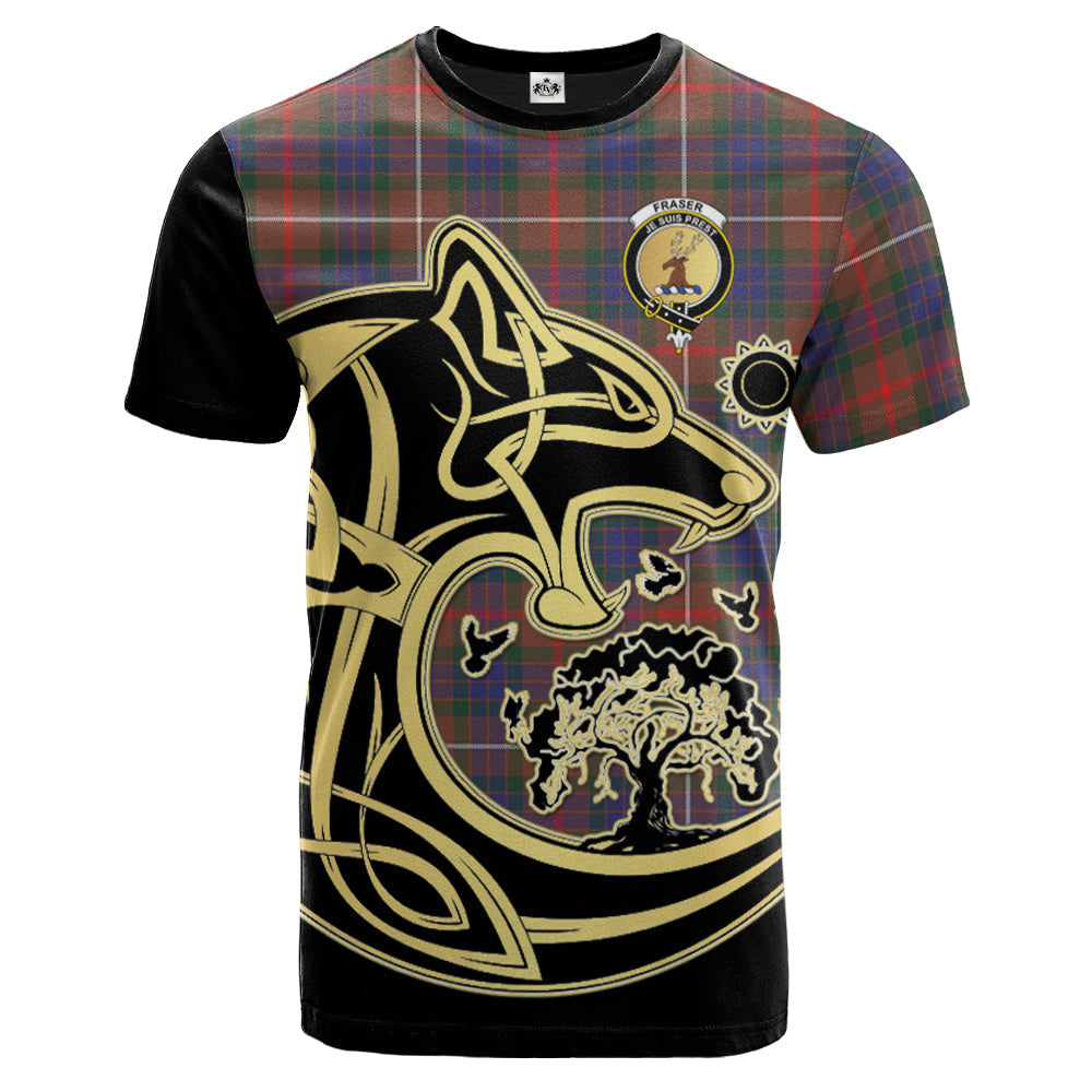 Printivon Fraser Hunting Modern Crest Celtic Wolf Tartan T Shirt Custom Your Text