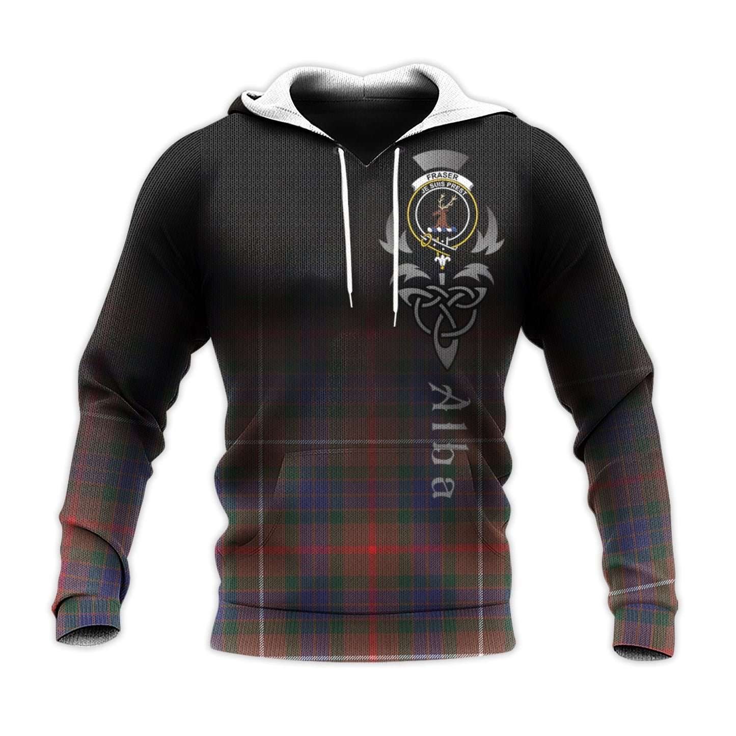 Printivon Fraser Hunting Modern Tartan Crest Alba Celtic Hoodie