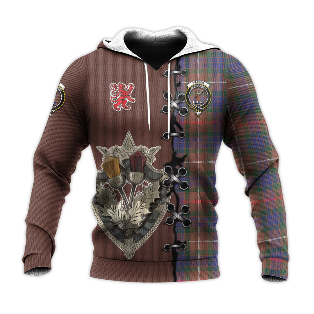 Printivon Fraser Hunting Modern Tartan Hoodie Lion Rampant And Celtic Thistle Style