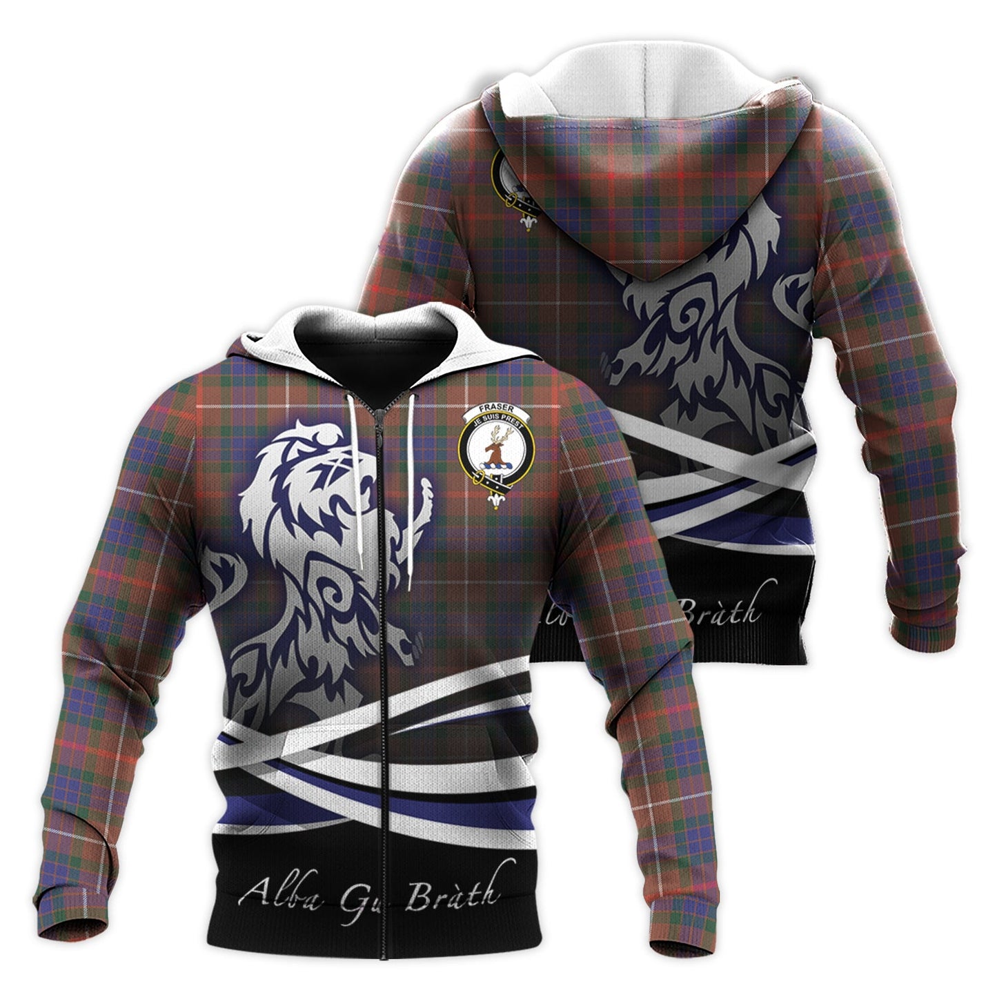 Printivon Fraser Hunting Modern Tartan Scottish Lion Hoodie