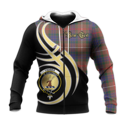 Printivon Fraser Hunting Modern Clan Believe In Me Crest Tartan Knitted Hoodie Custom Your Text