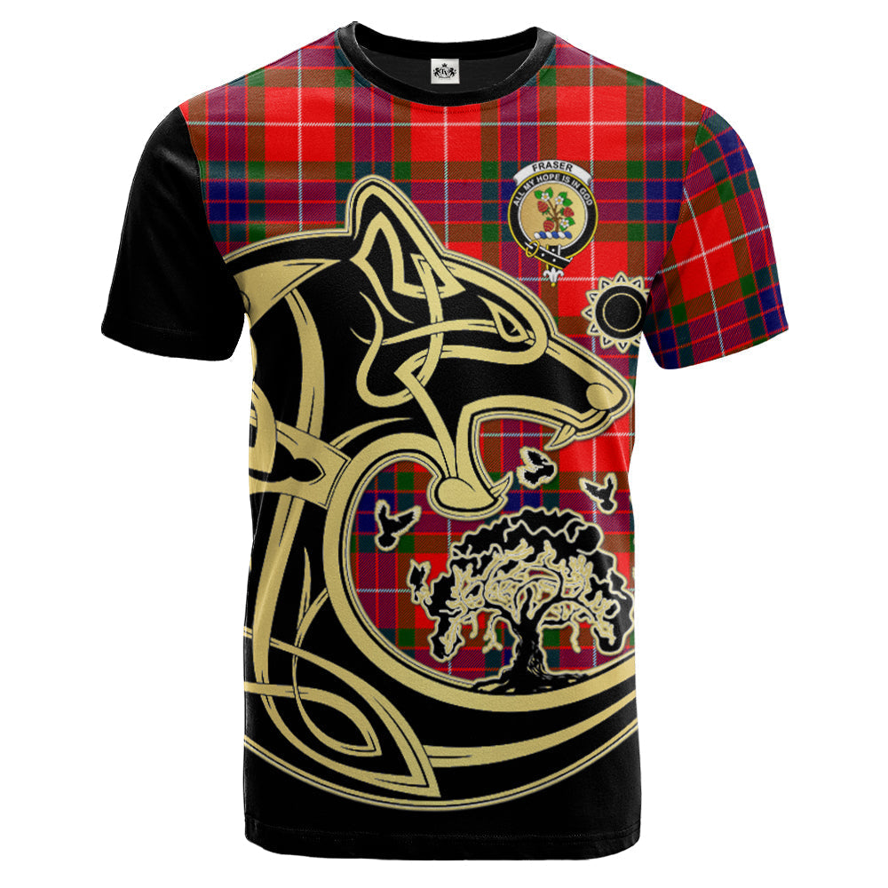 Printivon Fraser Modern Crest Celtic Wolf Tartan T Shirt Custom Your Text