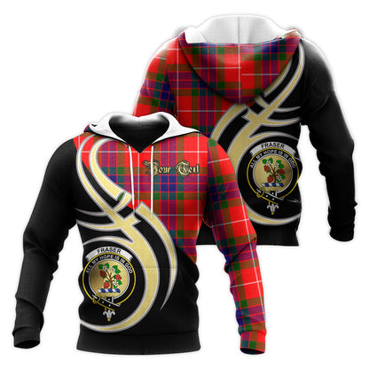 Printivon Fraser Modern Clan Believe In Me Crest Tartan Knitted Hoodie Custom Your Text