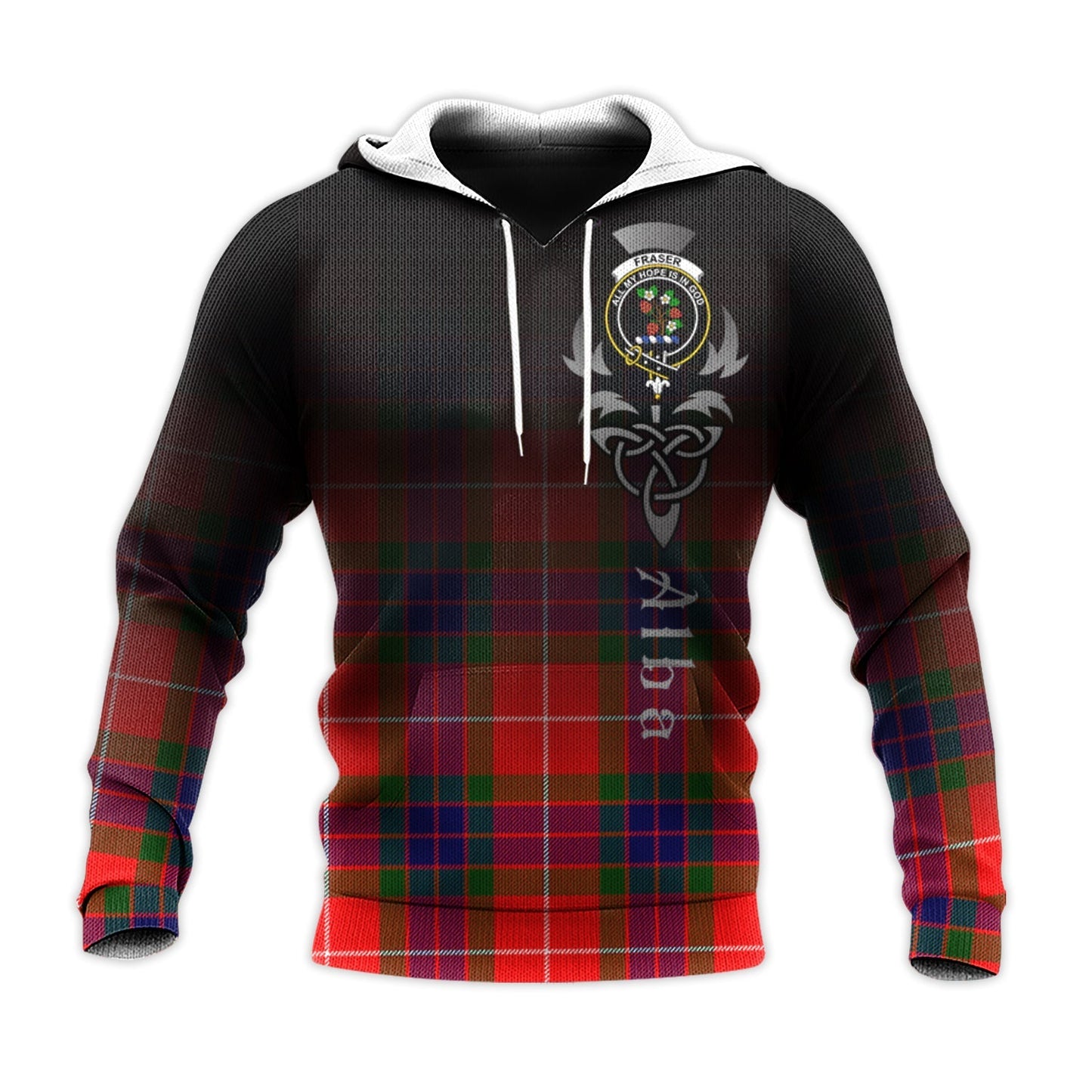 Printivon Fraser Modern Tartan Crest Alba Celtic Hoodie