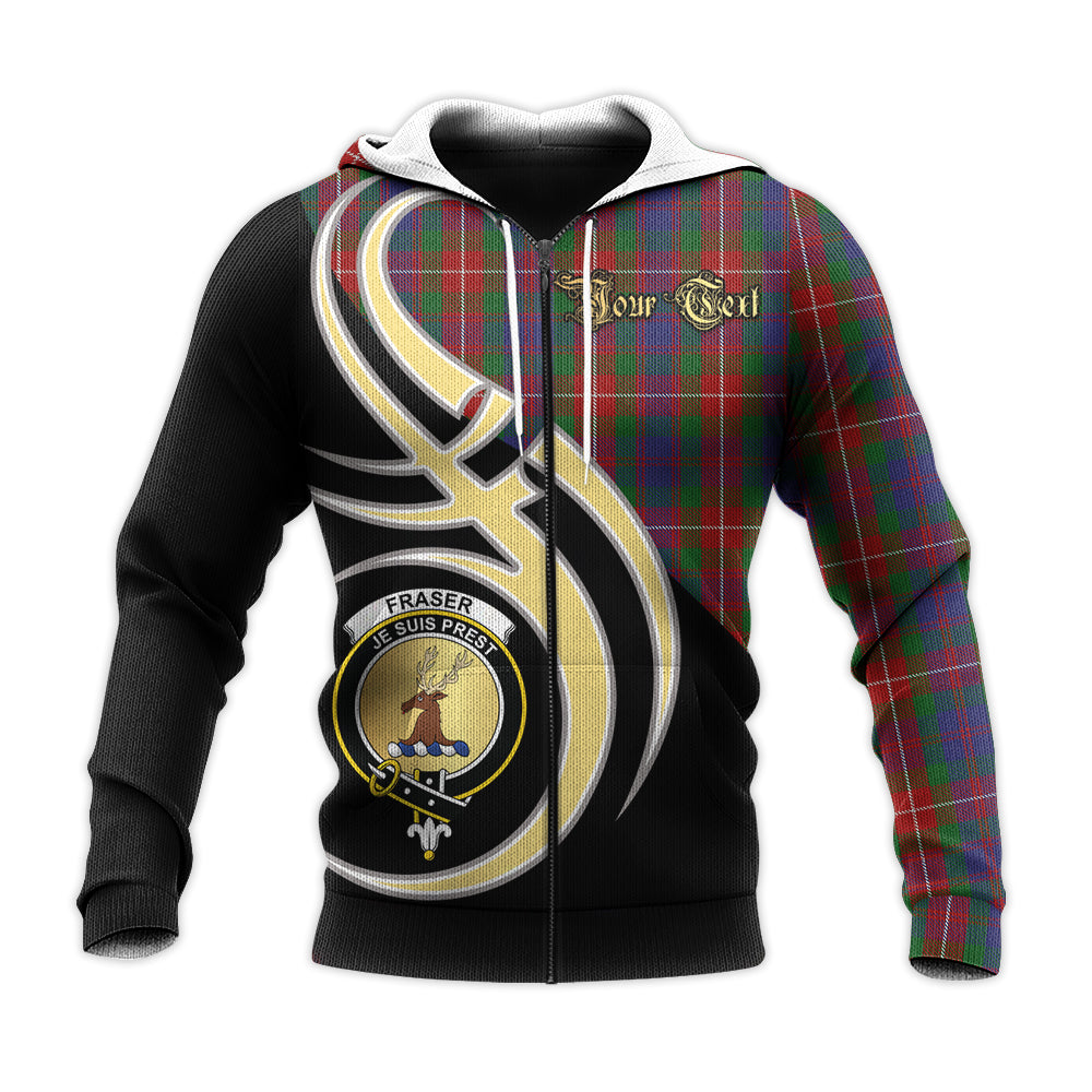 Printivon Fraser Of Lovat Clan Believe In Me Crest Tartan Knitted Hoodie Custom Your Text