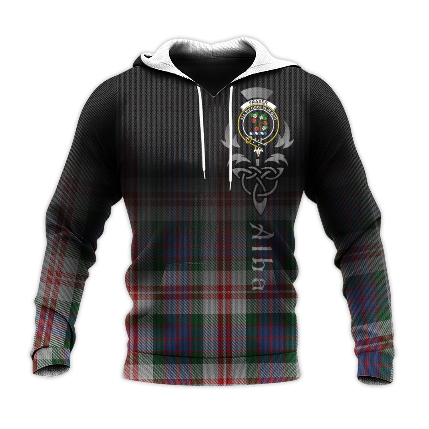 Printivon Fraser Red Dress Tartan Crest Alba Celtic Hoodie