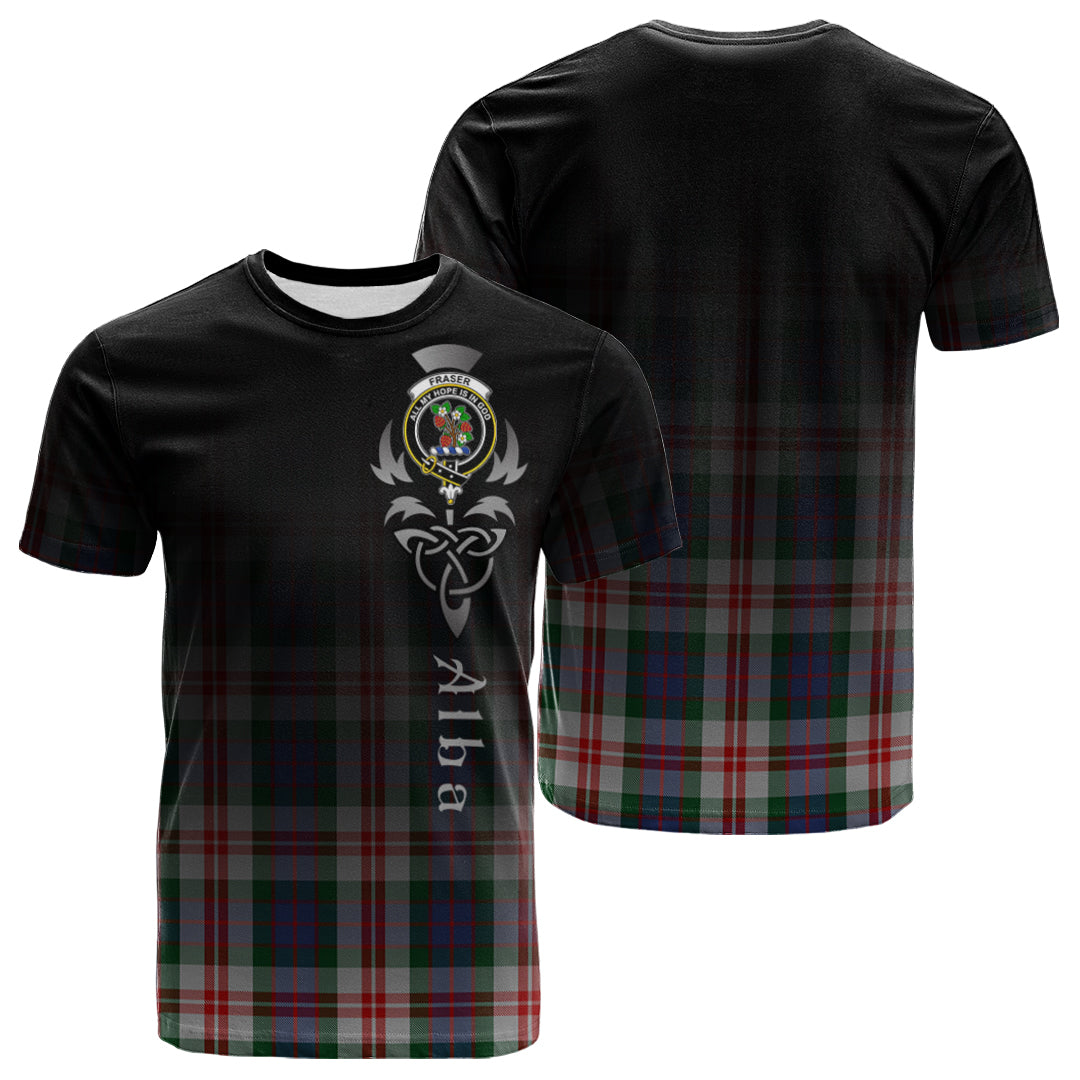 Printivon Fraser Red Dress Tartan Crest Alba Celtic T Shirt