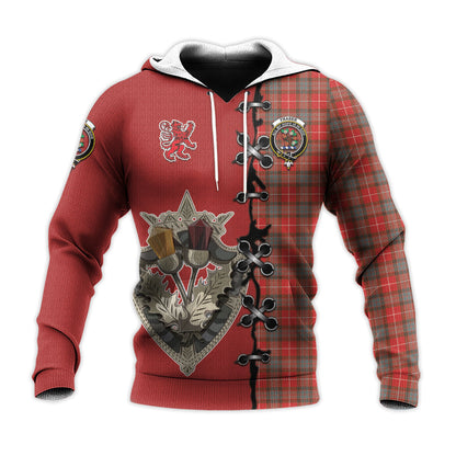 Printivon Fraser Weathered Tartan Hoodie Lion Rampant And Celtic Thistle Style