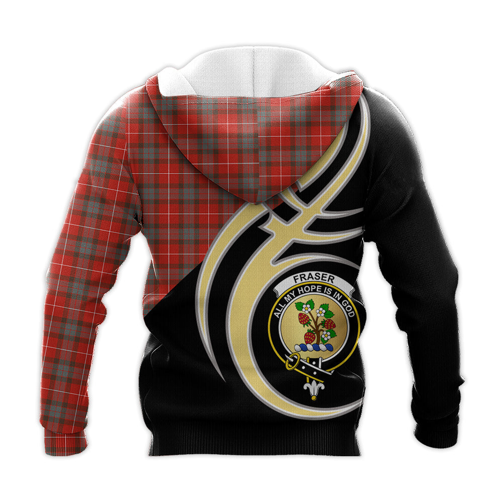 Printivon Fraser Weathered Clan Believe In Me Crest Tartan Knitted Hoodie Custom Your Text