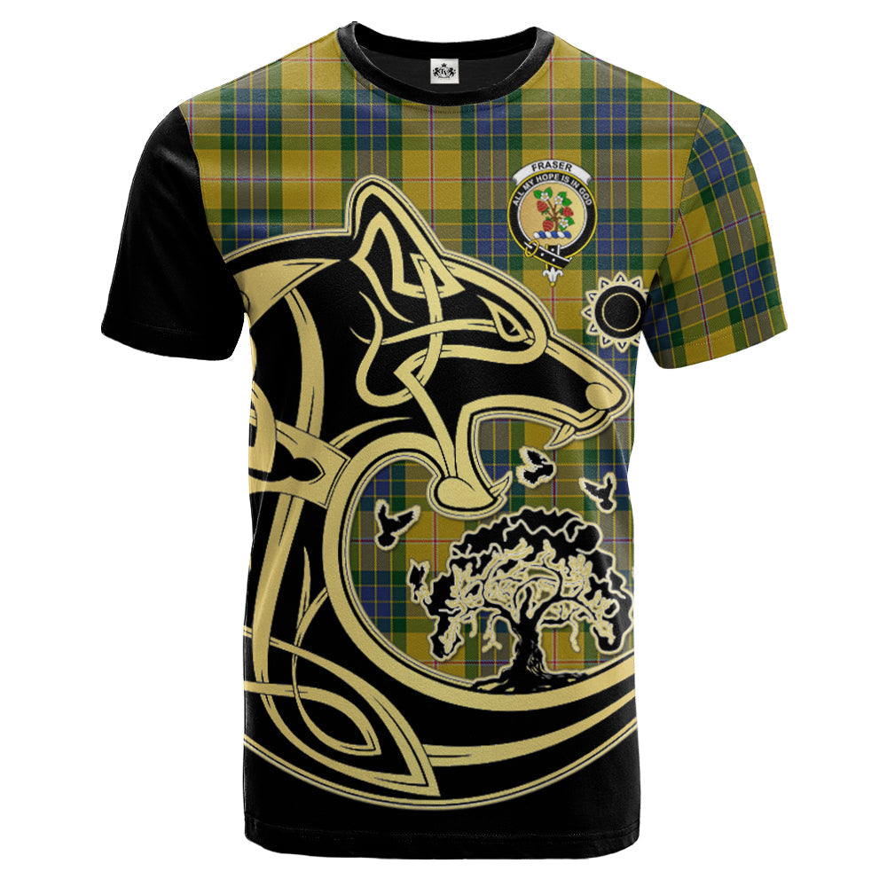 Printivon Fraser Yellow Crest Celtic Wolf Tartan T Shirt Custom Your Text