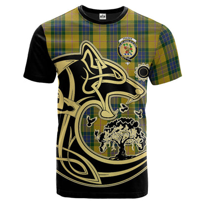 Printivon Fraser Yellow Crest Celtic Wolf Tartan T Shirt Custom Your Text
