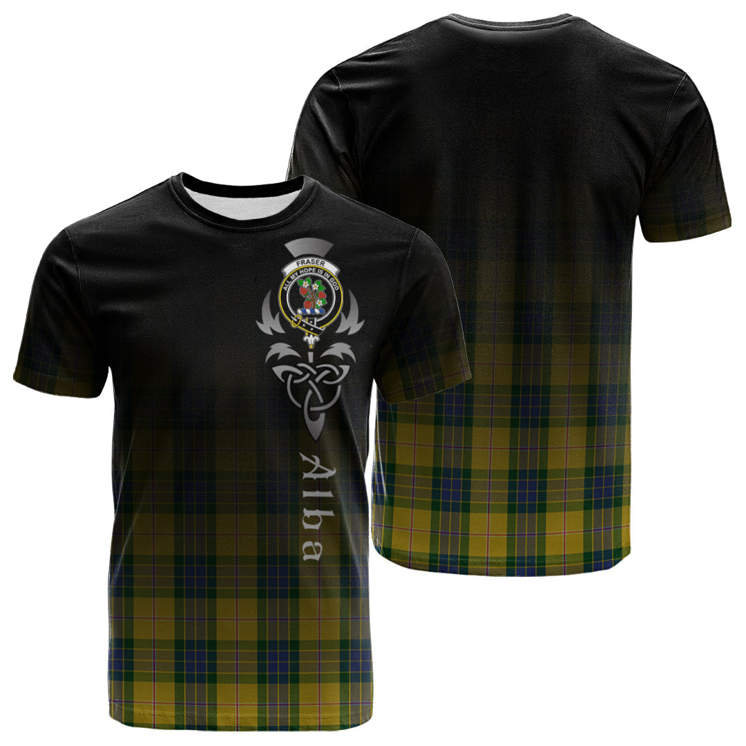Printivon Fraser Yellow Tartan Crest Alba Celtic T Shirt