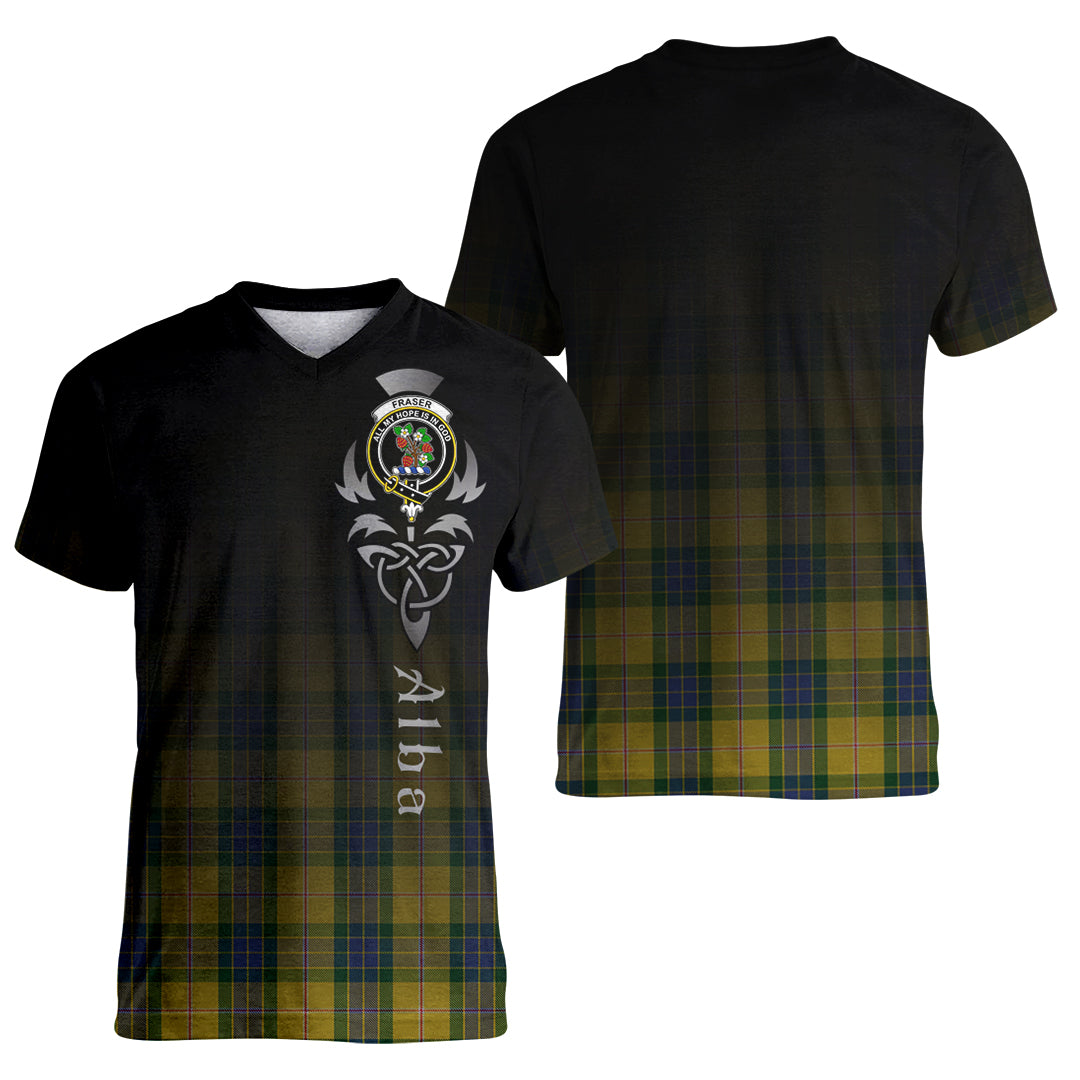 Printivon Fraser Yellow Tartan Crest Alba Celtic T Shirt