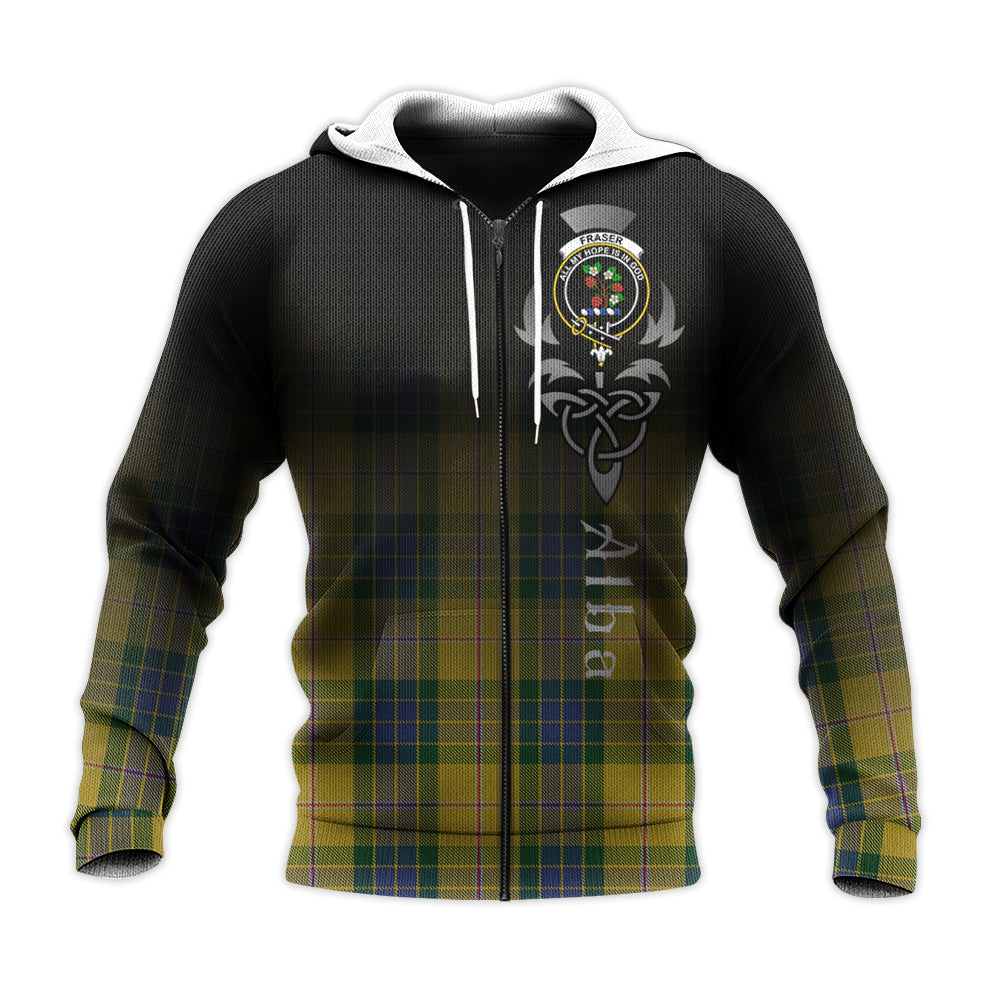 Printivon Fraser Yellow Tartan Crest Alba Celtic Hoodie