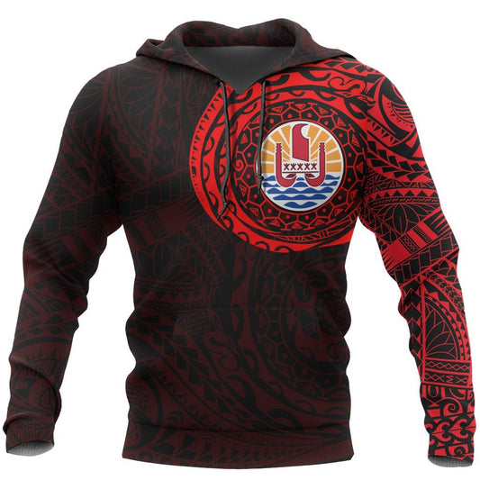 French Polynesia Hoodie French Polynesian Flag Tattoo Red A7