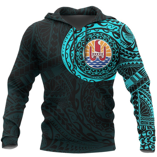 French Polynesia Hoodie French Polynesian Flag Tattoo Blue