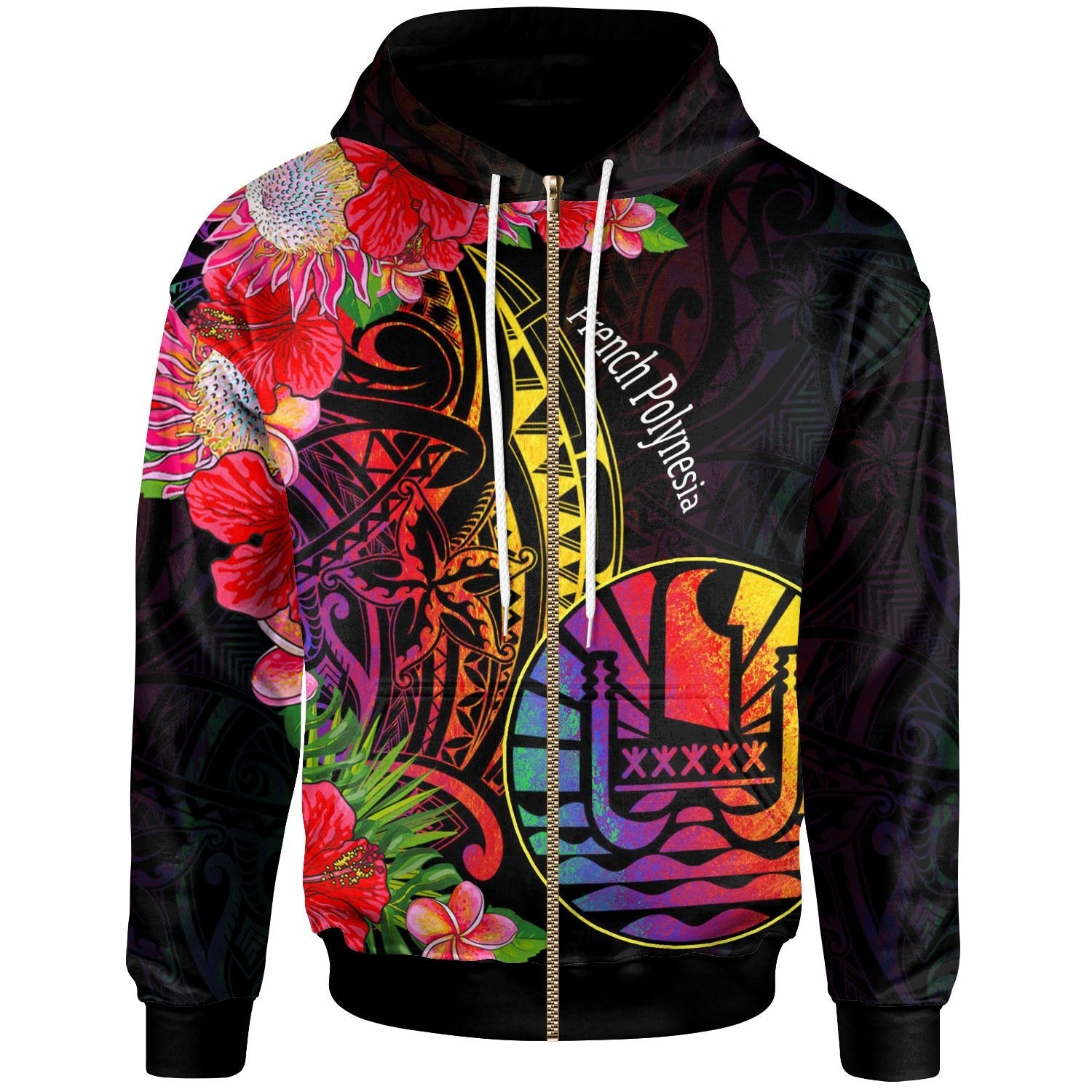 French Polynesia Zip Hoodie Tropical Hippie Style