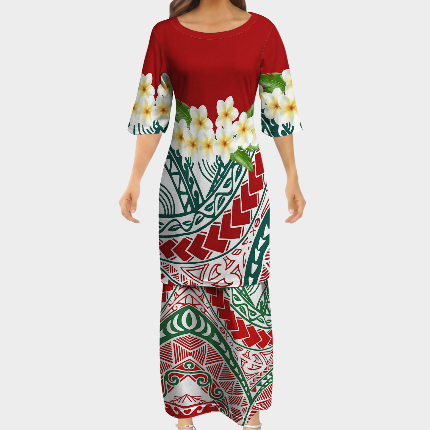 Polynesian Plumeria Flower Women's Puletasi Dress Men's Shirt Polynesian Matching Outfit