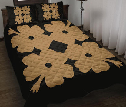 Hawaiian Quilt Bed Set Royal Pattern Black and Gold O3 Style