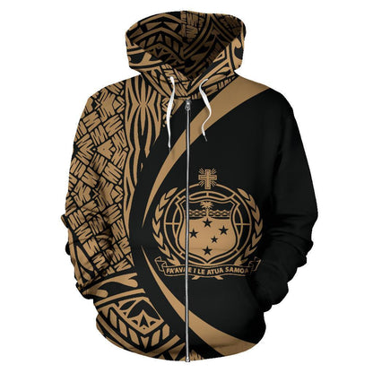 Polynesian Coat Of Arms Of Samoa Zip Hoodie Gold