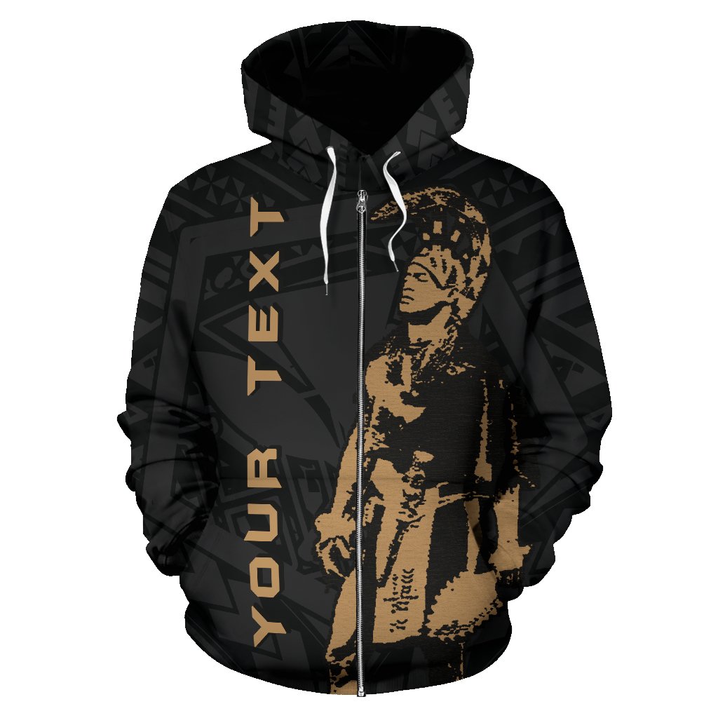Polynesian Kakau Warrior Helmet Hawaii Zip Hoodie Gold