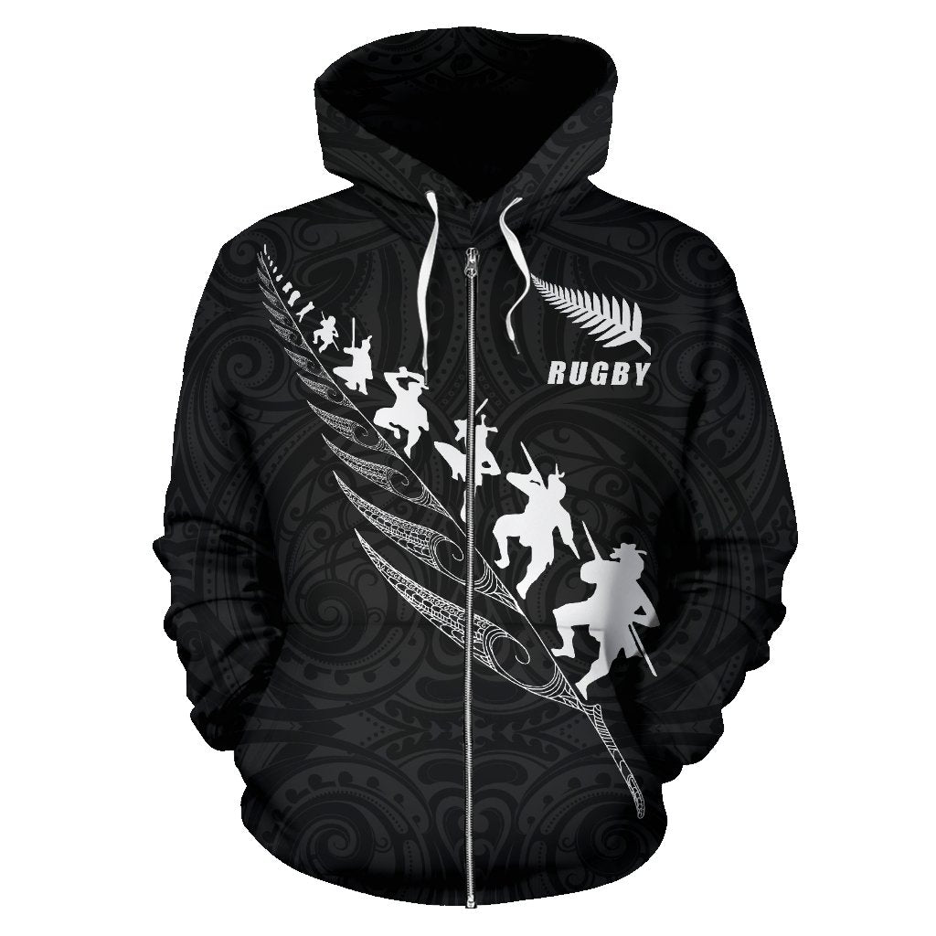 New Zealand Rugby Zip Up Hoodie, Maori Haka Fern Zipper Hoodie