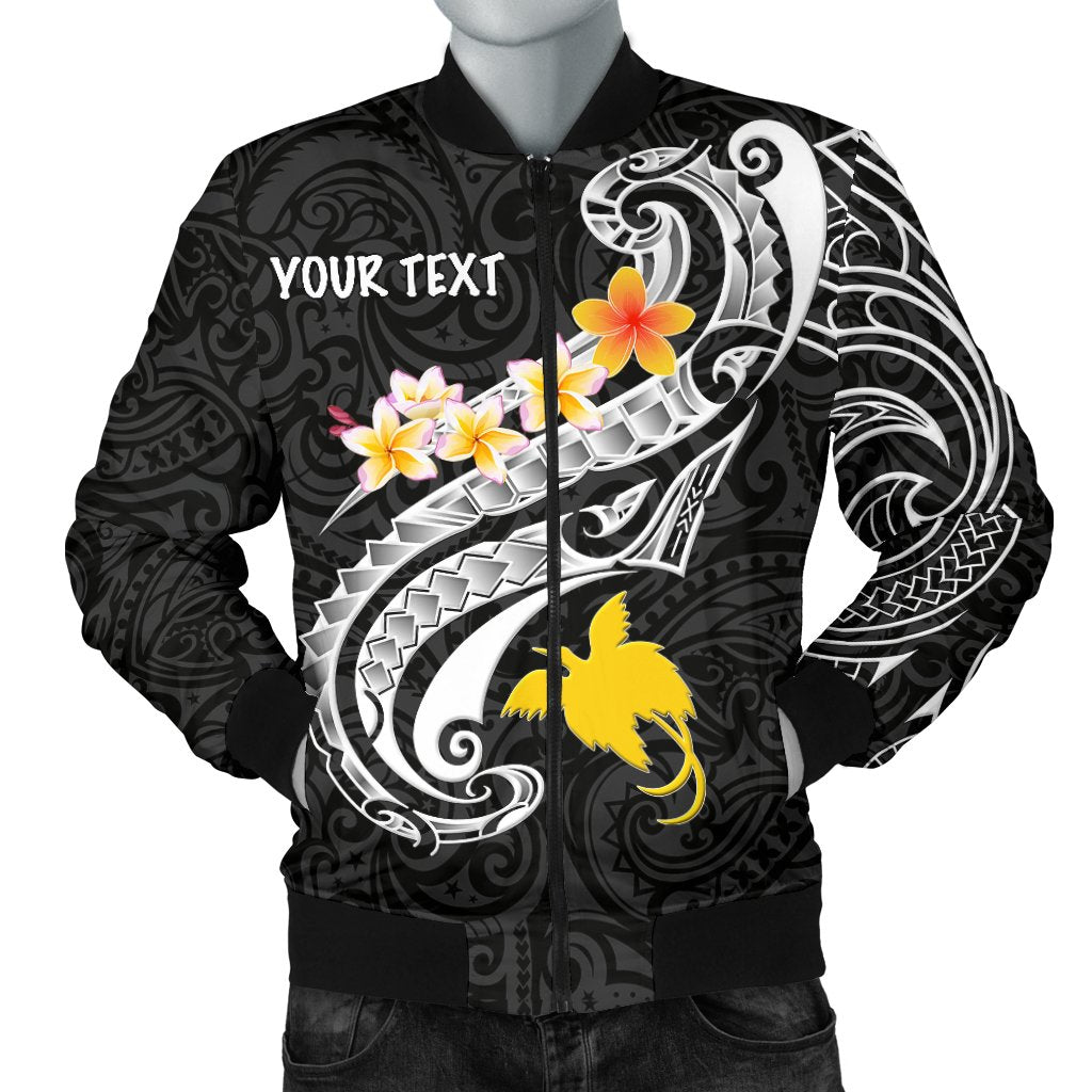 Papua New Guinea Custom Personalised Men's Bomber Jackets PNG Seal Polynesian Patterns Plumeria (Black)