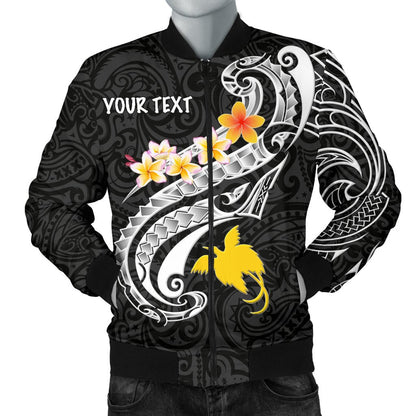 Papua New Guinea Custom Personalised Men's Bomber Jackets PNG Seal Polynesian Patterns Plumeria (Black)