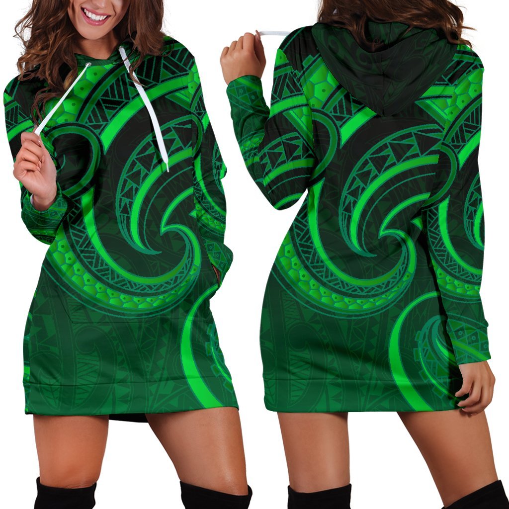 New Zealand Maori Mangopare Women Hoodie Dress Polynesian Green