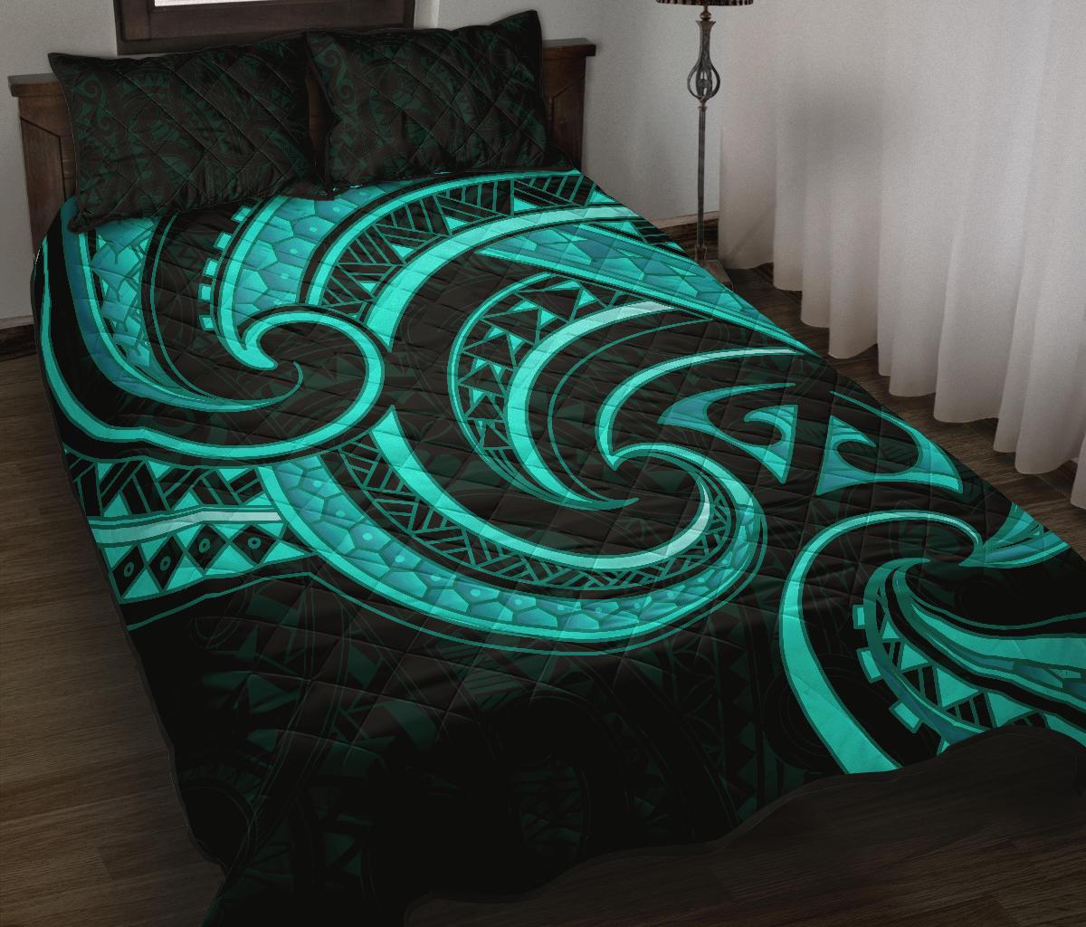 New Zealand Maori Mangopare Quilt Bed Set Polynesian Turquoise