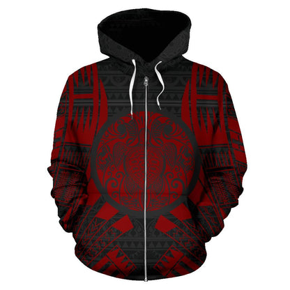 Turtle All Over Zip Up Hoodie Red Tattoo Style