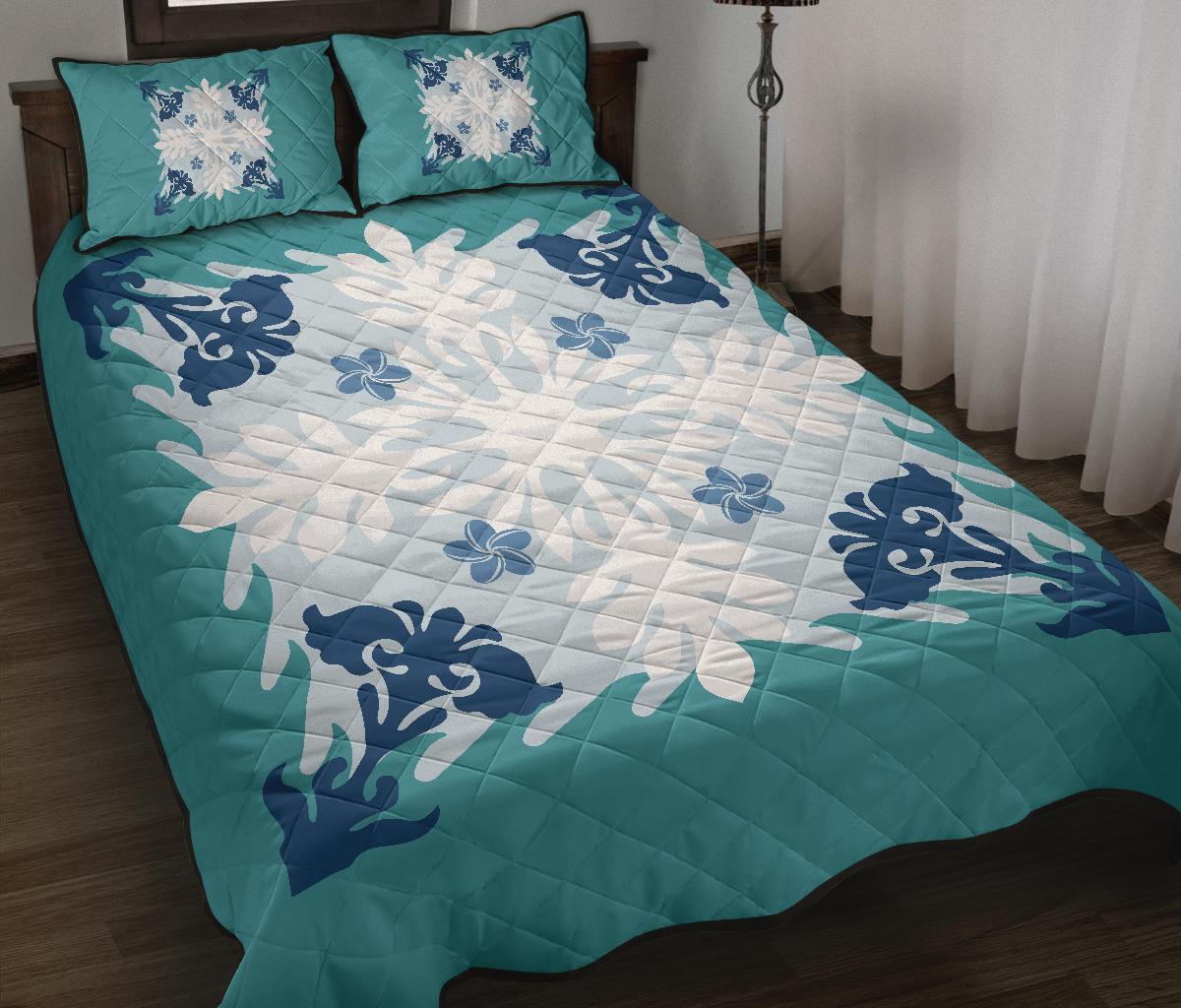 Hawaiian Quilt Bed Set Royal Pattern Light Green