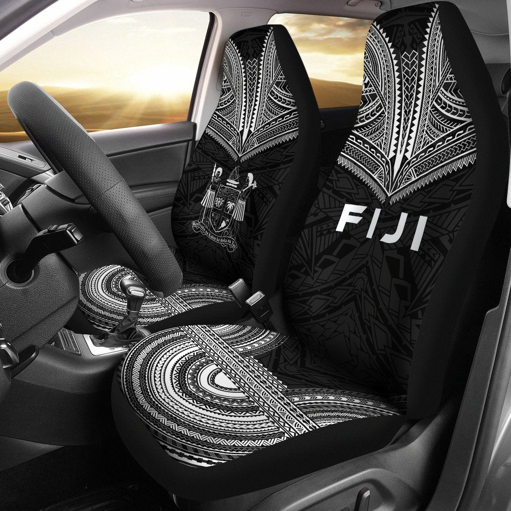 Fiji Car Seat Cover Fiji Coat Of Arms Polynesian Chief Tattoo Black Version