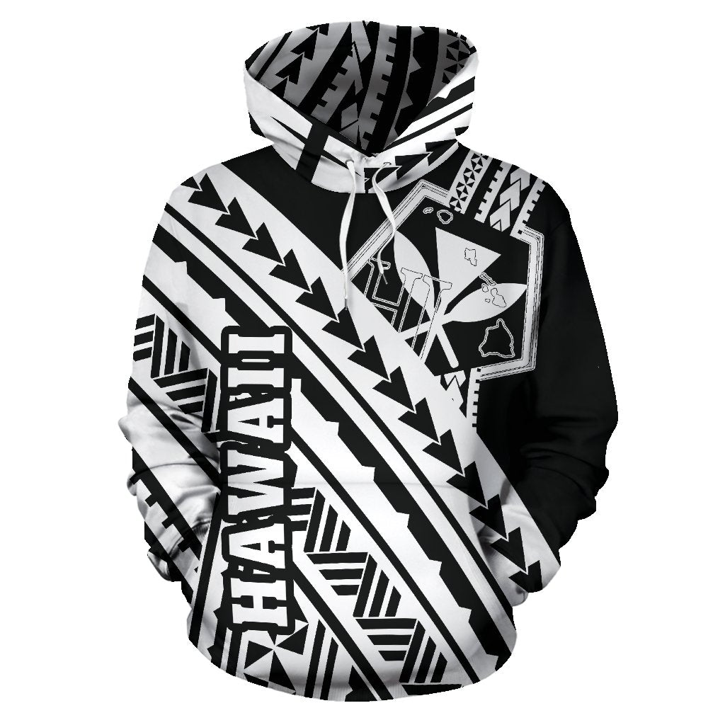 Hawaii Kanaka Polynesian Hoodie Poly Style White And Black