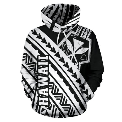 Hawaii Kanaka Polynesian Hoodie Poly Style White And Black